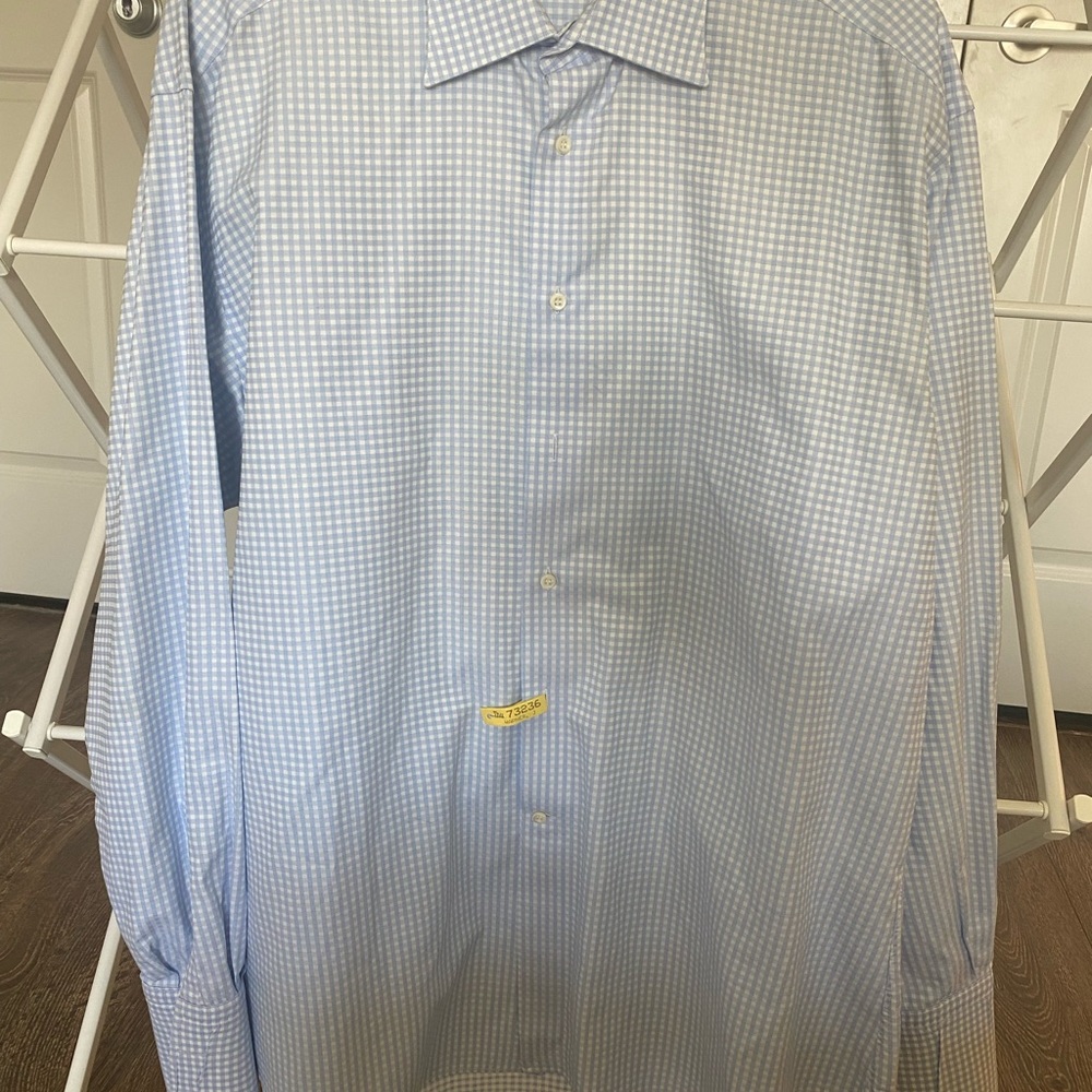 Zegna light-blue gingham dress shirt